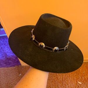 Black Wide-Brim Hat with Silver Accents
